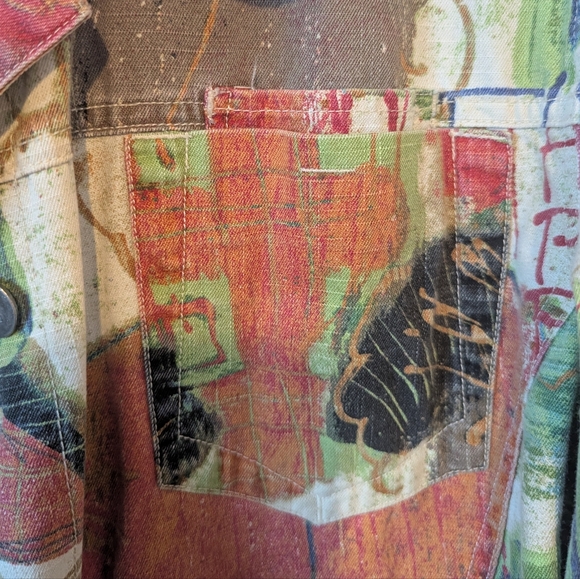 VTG 90s Chico's Utility Graffiti Cotton Jacket - Picture 5 of 14